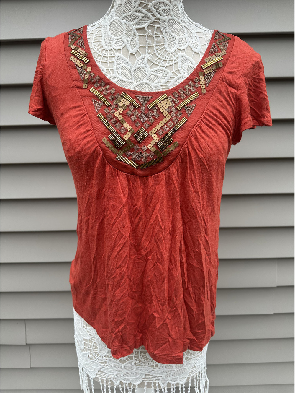 Apt. 9 Rust Orange Embellished Bohemian Top